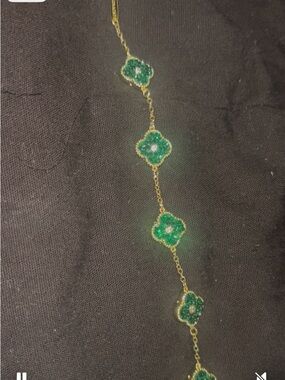Delicate Gold Chain Bracelet with Green Clover Accents